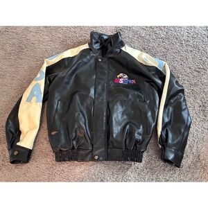Zorro Men's Black Faux Leather Bomber Jacket USA Eagle Patch XL